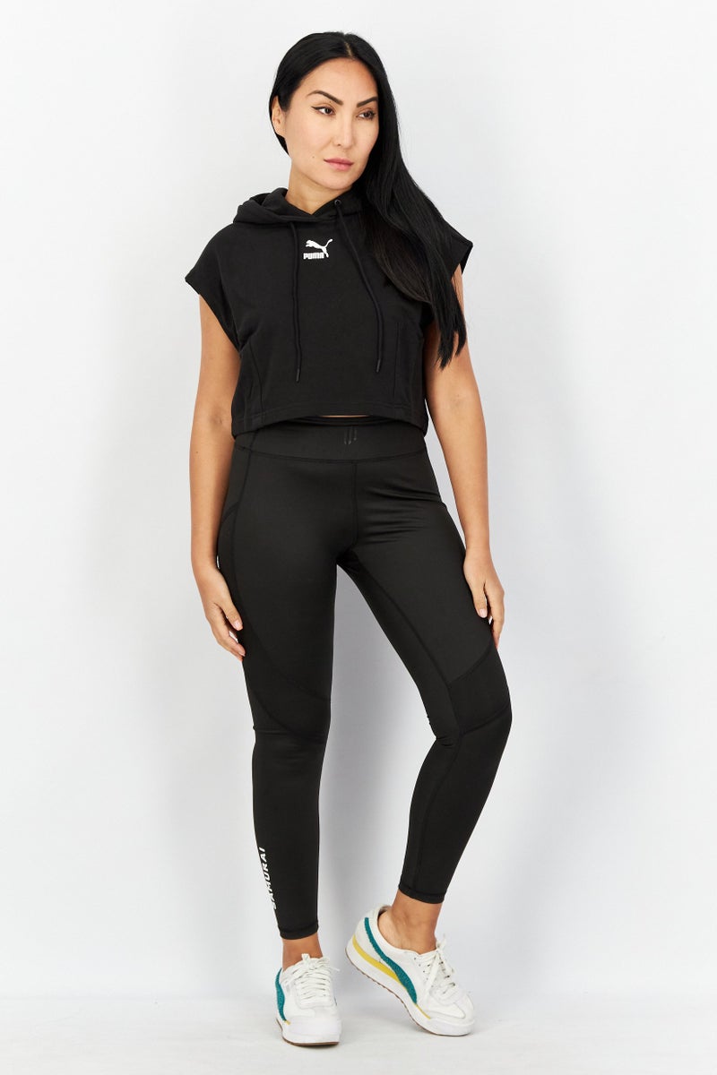 PUMA سويت شيرت قصير بغطاء رأس وأكمام قصيرة للنساء، أسود - Image 4